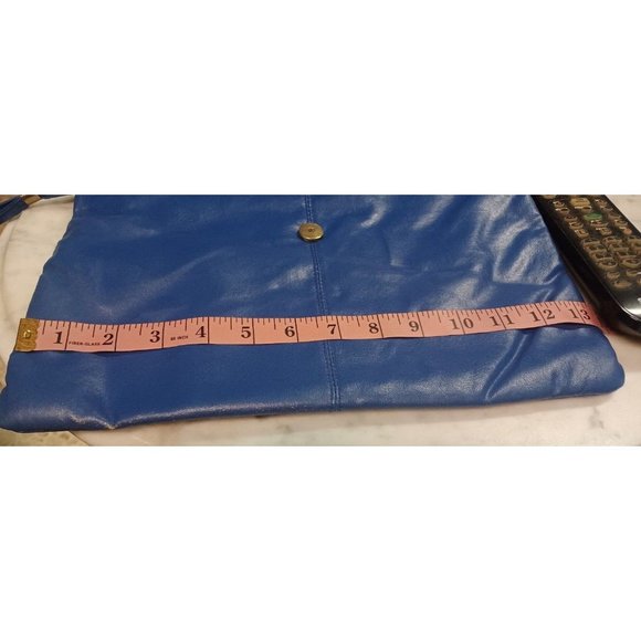Vintage Bright Blue Faux Leather Large Clutch Purse Retro 60s Look Big Button - Picture 6 of 9